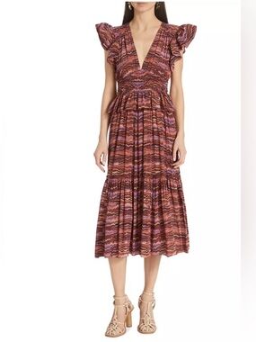Ulla Johnson V-neck Bendetta midi dress in Purple Sapphire, Firenze-Print  sz 12